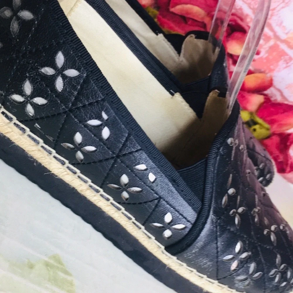 Michael Kors Hastings  Black and Silver Quilted Leather Platform Espadrilles
